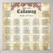 ピンクペイズリーピーコック披露宴シーティングチャート ポスター (正面)