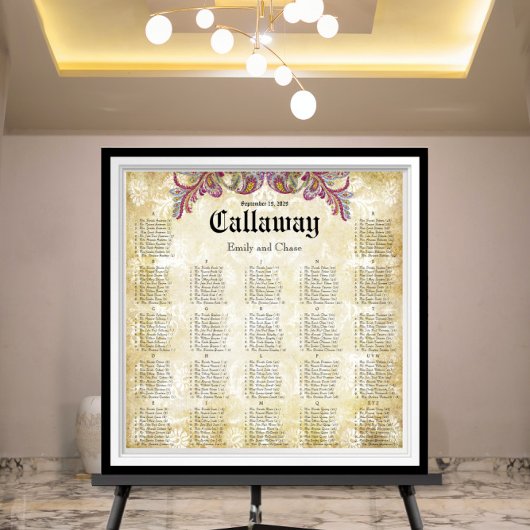 ピンクペイズリーピーコック披露宴シーティングチャート ポスター