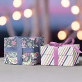 ピンクペイズリープリントパターン明るい ラッピングペーパーシート