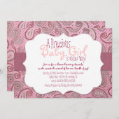 ピンクペイズリーベビーガールシャワー招待状 招待状 (正面/裏面)