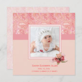 ピンクペイズリーベビー写真発表 案内状 (正面/裏面)