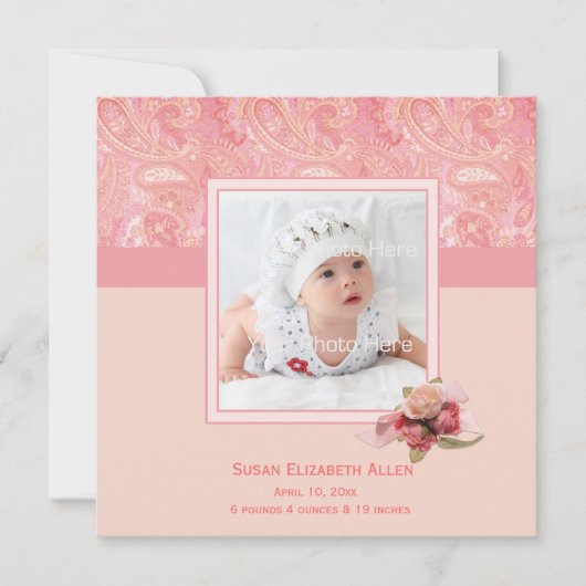 ピンクペイズリーベビー写真発表 案内状 (正面)