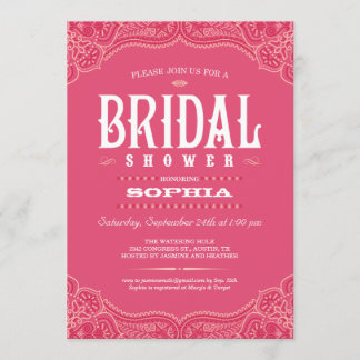 ピンクペイズリー女性のカーボーイブライダルシャワー招待状 招待状