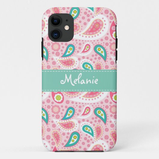 ピンクペイズリーiPhoneモノグラムカスタム Case-Mate iPhoneケース (裏面)