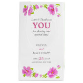 ピンクペオニスウォーターカラーフローラ結婚グリーンズゲスト スモールペーパーバッグ (正面)