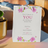 ピンクペオニスウォーターカラーフローラ結婚グリーンズゲスト スモールペーパーバッグ