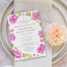 ピンクペオニスファースト聖餐式招待状 招待状