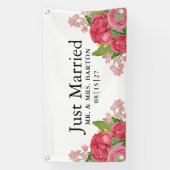 ピンクペオニーたった今結婚しましたカーバナー 横断幕 (縦)