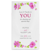 ピンクペオニーズウォーターカラーフローラ結婚ピンクズゲスト スモールペーパーバッグ (裏面)