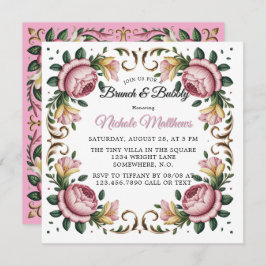 ピンクペオニーズロココフレームブランチ&バブリー 招待状