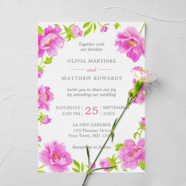 ピンクペオニーフローラグリーン結婚式招待状 招待状