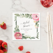 ピンクペオニーフローラパーソナライズされたブライダルシャワー スタンダードカクテルナプキン (インサイチュ)