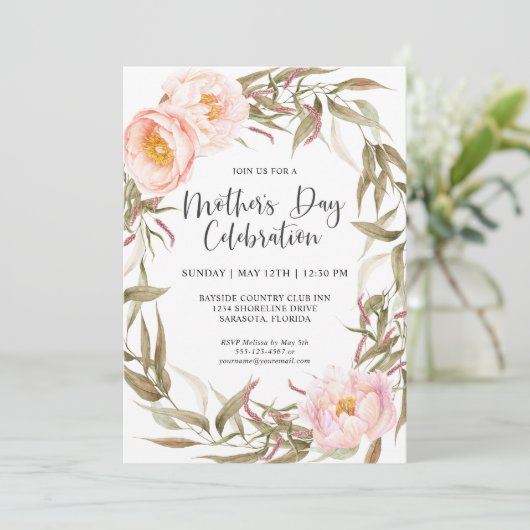 ピンクペオニーフローラリースマザーズお祝い 招待状 (スタンド正面)