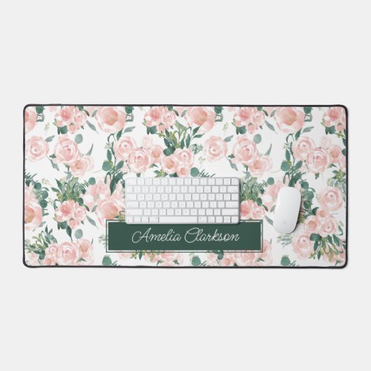 ピンクペオニーフローラ名前をカスタムする デスクマット (キーボード&マウス)