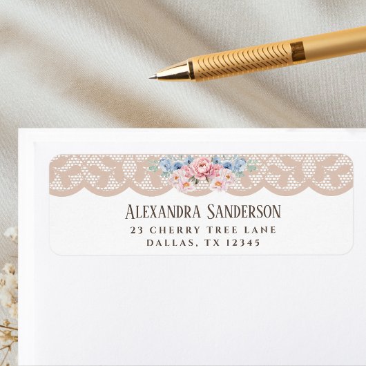 ピンクペオニーベージュヴィンテージレース差出人住所 ラベル