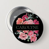 ピンクペオフランスのニーフローラモノグラム 缶バッジ (正面&裏面)