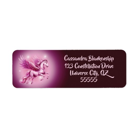 ピンクペガサスかわいらしファンタジー住所 シール (正面)