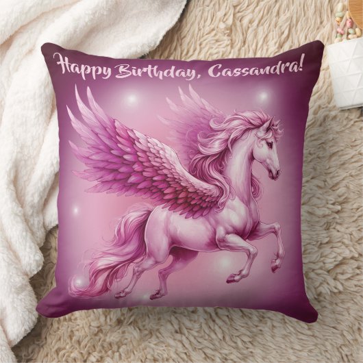 ピンクペガサス「ハッピーバースデー」 クッション (ブランケット)