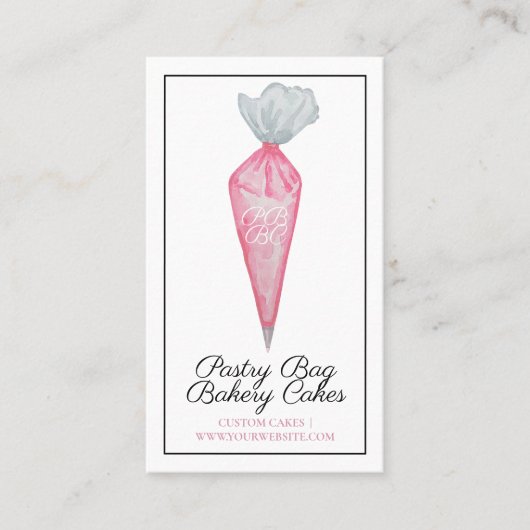 ピンクペストリーバッグウォーターカラーモノグラムベーカリー 名刺 (正面)