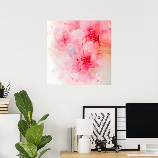 ピンクペタルエレガンスウォーターカラー ポスター (ホームオフィス)