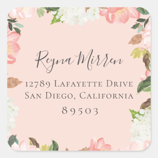 ピンクペタルフローラ差出人住所シール スクエアシール (正面)