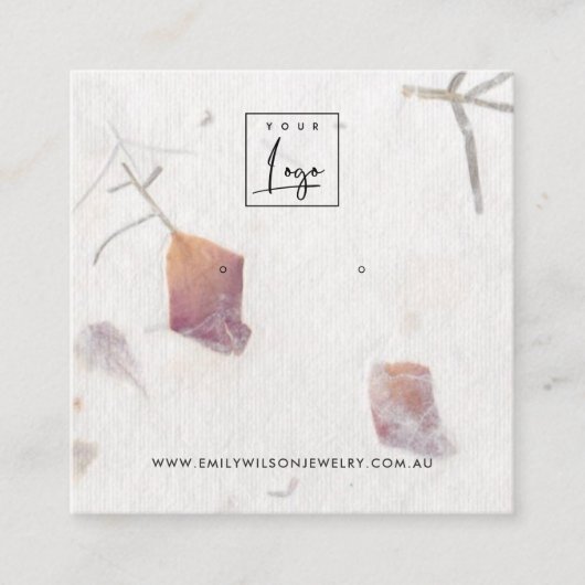 ピンクペタル手作り紙スタッドイヤリングディスプレイ スクエア名刺 (正面)