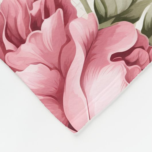 ピンクペチュニアとスカイブルーデイジー-水玉模様 フリースブランケット (角)