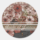 ピンクペチュニアOn Damaskスタンプ ラウンドシール (正面)