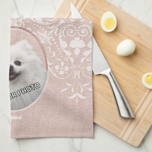 ピンクペット記念スイートエレガントダマスモダンク キッチンタオル (四つ折り)