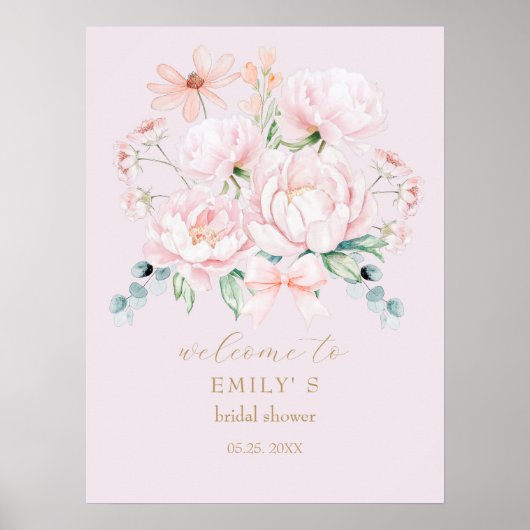 ピンクペニーズガーデンブライダルシャワーウェルカム ポスター (正面)