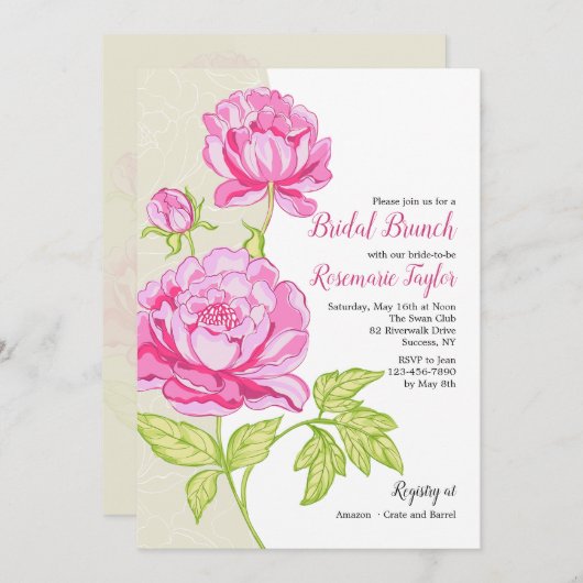 ピンクペニーズフローラ招待状 招待状 (正面/裏面)