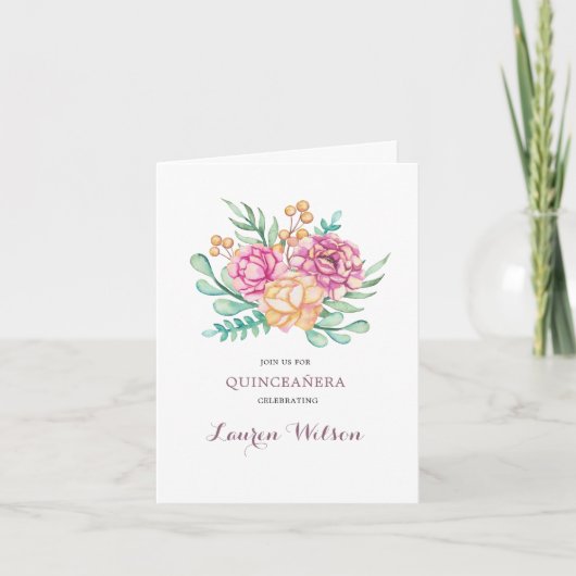 ピンクペニーズブゲートキンセアニェラ折り畳み 招待状 (正面)