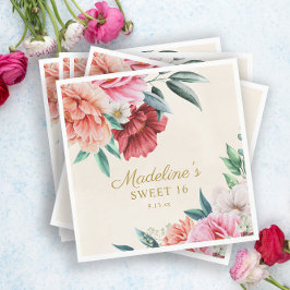 ピンクペニーズブルゴーニュ葉フローラズスウィート16 スタンダードランチョンナプキン