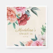 ピンクペニーズブルゴーニュ葉フローラズスウィート16 スタンダードランチョンナプキン (正面)