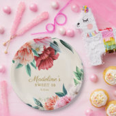 ピンクペニーズブルゴーニュ葉フローラズスウィート16 ペーパープレート (パーティー)