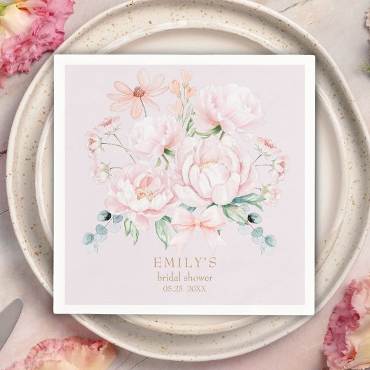 ピンクペニーズボウワイルドフラワーガーデンブライダルシャワー スタンダードカクテルナプキン