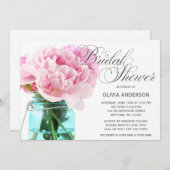 ピンクペニーズメイソンジャーブライダルシャワー 招待状 (正面/裏面)