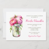 ピンクペニーズメイソンジャーブライダルシャワー 招待状 (正面)