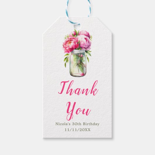 ピンクペニーズメイソンジャー誕生日 ギフトタグ (正面)