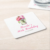 ピンクペニーズメイソンジャー誕生日 スクエアペーパーコースター (アングル)