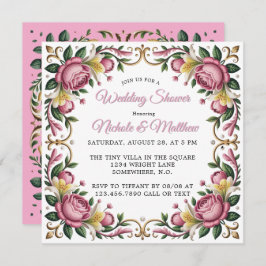 ピンクペニーズロココフレームウェディングシャワー 招待状
