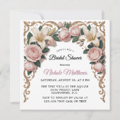 ピンクペニーズロココフレームブライダルシャワー 招待状 (正面)