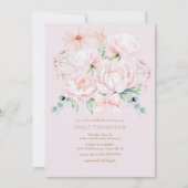 ピンクペニーズワイルドフラワーズボウガーデンブライダルシャワー 招待状 (正面)