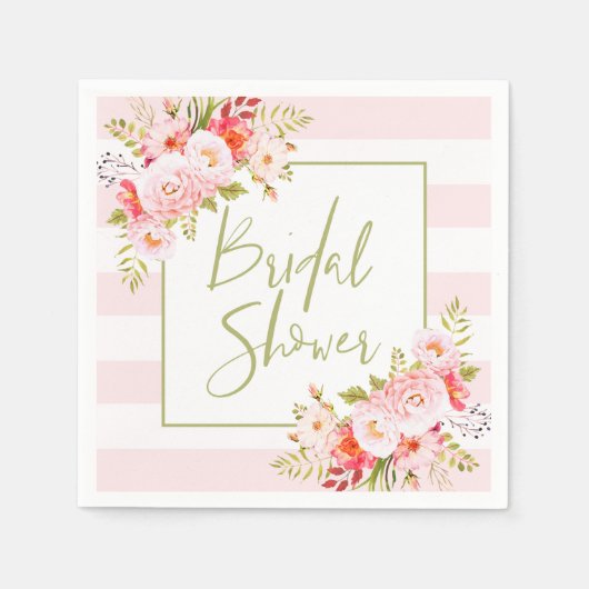 ピンクペニーフローラブライダルシャワー紙ナプキンス スタンダードカクテルナプキン (正面)