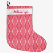 ピンクペパーミントミッドセンチュリーモダンホリデー ラージクリスマスストッキング (正面)