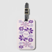 ピンクペリウィンクルインジゴフラワードゥードルユーイニシャル ラゲッジタグ (正面縦)