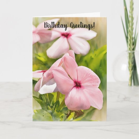 ピンクペリウィンクルフラワーズガーデンアート誕生日カード カード (正面)