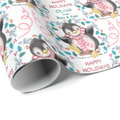 ピンクペンギンそりリースクリスマスラッピング紙 ラッピングペーパー (ロールコーナー)