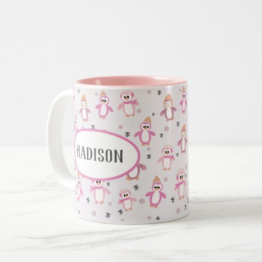 ピンクペンギンキッズクリスマス ツートーンマグカップ (正面左)
