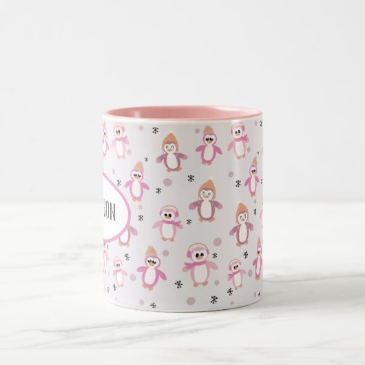 ピンクペンギンキッズクリスマス ツートーンマグカップ (中央)